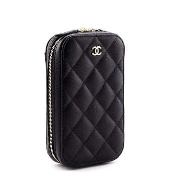 Chanel Black Quilted Caviar Zip Around Chain Phone Case