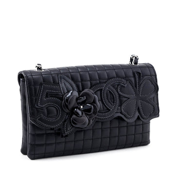 Chanel Black Quilted Lambskin Chocolate Bar Camellia No. 5 Pochette