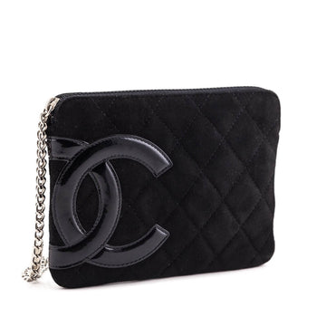 Chanel Black Quilted Suede Ligne Cambon Wristlet Pouch