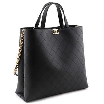 Chanel Black Stitched Grained Calfskin Large Shopping Bag GHW
