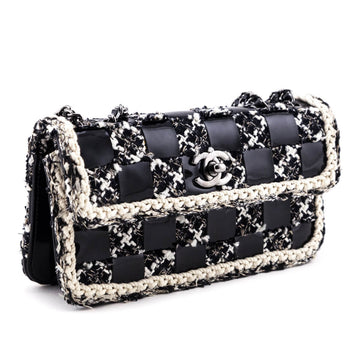 Chanel Black & Cream Tweed & Patent Check Mini Flap Bag
