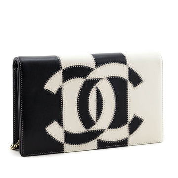 Chanel Black & White Lambskin CC Embroidered Clutch