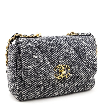Chanel Black & White Oreo Tweed Quilted Medium Chanel 19 Flap