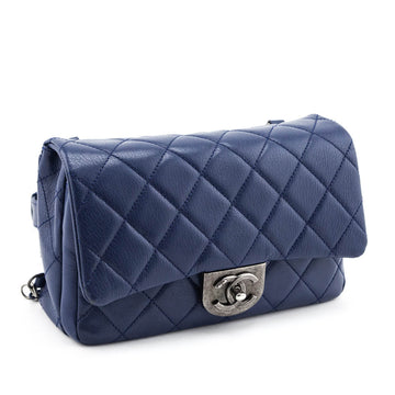 Chanel Blue Quilted Shiny Goatskin Small Double Carry Flap Bag