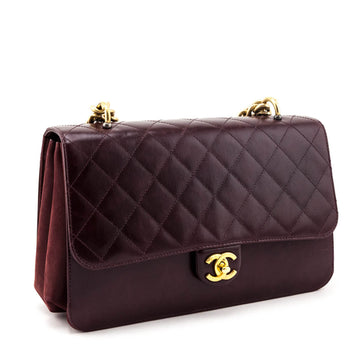 Chanel Burgundy Calfskin Quilted Small Straight Lined Flap Bag
