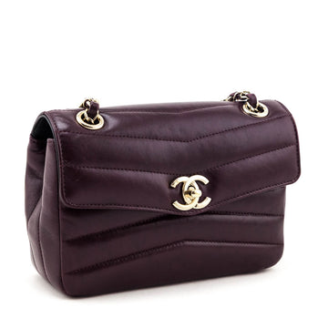 Chanel Burgundy Shiny Lambskin Quilted Small Chevron Miroir Flap Bag