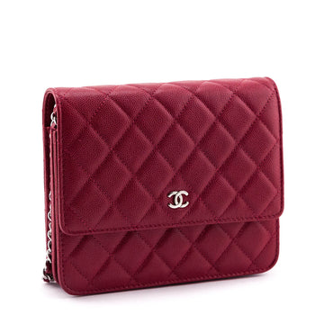 Chanel Red Quilted Caviar Clutch With Chain