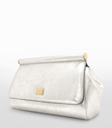 DOLCE & GABBANA METALLIC LEATHER SICILY LARGE CLUTCH BAG