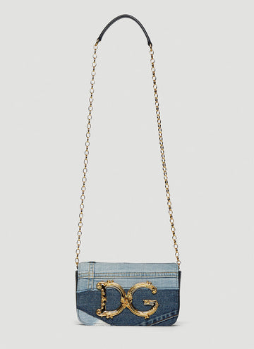 DOLCE & GABBANA DG GIRLS PATCHWORK DENIM CHAIN BAG
