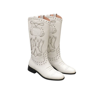 EC WOMEN'S BOOT WITH DOUBLE G AND STUDS WHITE
