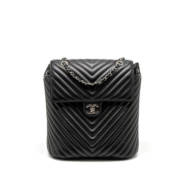 Chanel Urban Spirit Backpack Chevron Calfskin Black SHW
