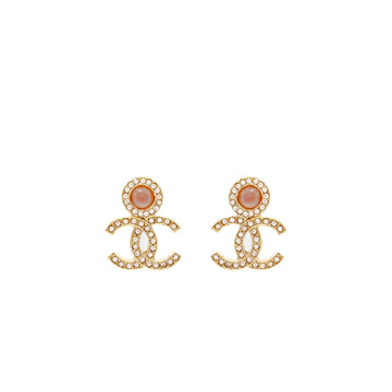 Chanel CC Logo Earrings Pink Crystal Gold Tone