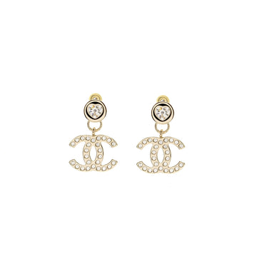 Chanel Heart Shape CC Logo Drop Crystal Light Gold Tone