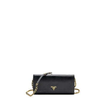Prada long wallet with chain saffiano black GHW