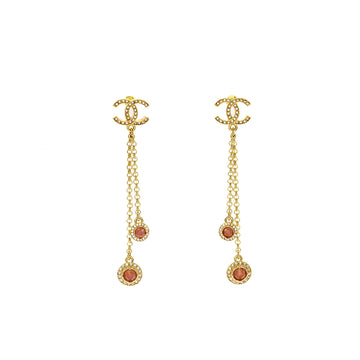 Chanel Dropped Earrings CC Logo Crystal Gold Tone