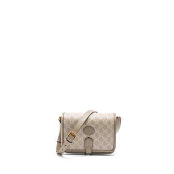 Gucci Interlock GG logo Crossbody messanger bag canvas/ calfskin  grey GHW