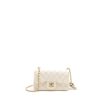 Chanel 23C Pearl Crush Mini Rectangular Flap Bag Lambskin White LGHW (Microchip)