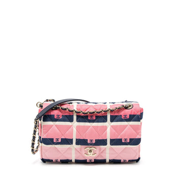 Chanel CC Logo Printed Flap Bag Fabric Multicolour LGHW (Microchip)