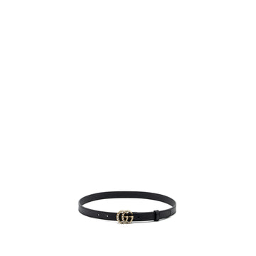 Gucci Size 80 Leather Belt Double G Buckle with Pearl Calfskin Black Brushed GHW