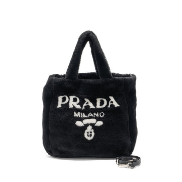 Prada Medium Tote Bag Shearling Black SHW