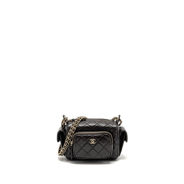Chanel 24K Small Camera Case Bag Shiny Crumpled Lambskin Dark Brown LGHW