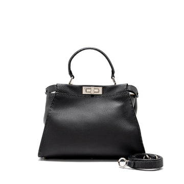 Fendi Medium Peekaboo Bag Selleria Leather Black SHW