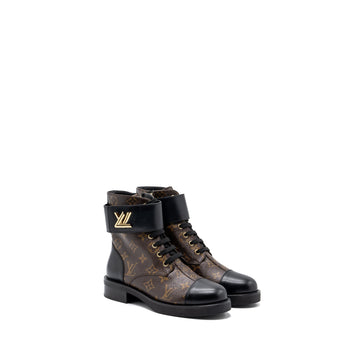 Louis Vuitton Size 37 Wonderland Flat Ranger Ankle Boots Monogram canvas/leather GHW