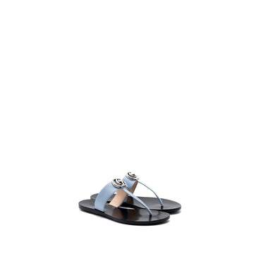 Gucci Size 37 Leather Thong Sandal With Double G Leather  Blue SHW
