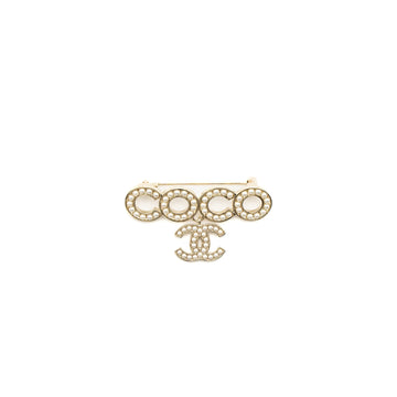 Chanel Coco Logo Brooch Pearl Light Gold Tone