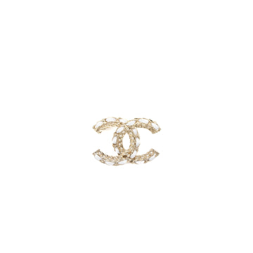Chanel CC Logo Brooch Leather Chain White Light Gold Tone