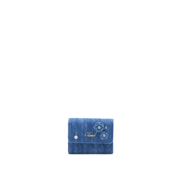 Chanel Flap  Holder Camellia Denim Blue SHW