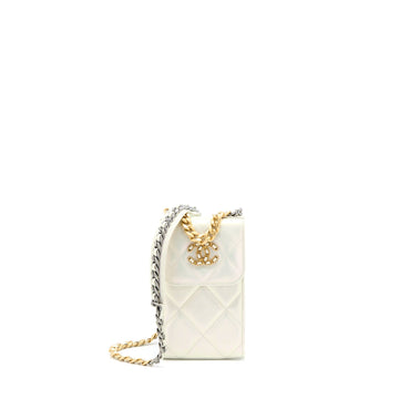 Chanel 19 Phone Pouch With Chain Iridescent White GHW