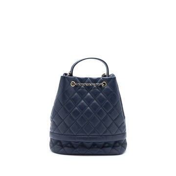 Chanel Top Handle Bucket Bag Caviar Navy Blue LGHW