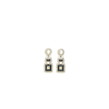 Chanel Perfume Bottle CC Logo Earrings Crystal/Pearl Black Light Gold Tone