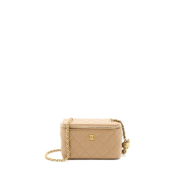 Chanel Pearl Crush Long Vanity Case Lambskin Dark Beige GHW