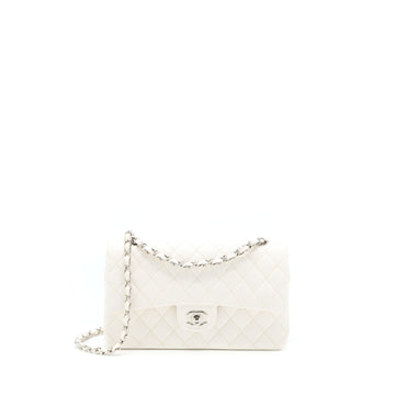 Chanel Medium Classic Double Flap Bag Caviar White SHW (Microchip)