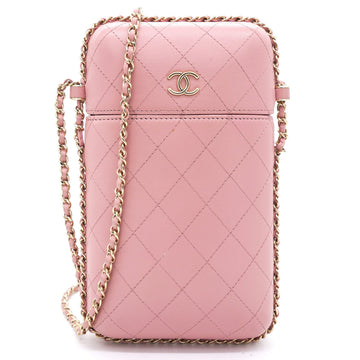 Chanel Lambskin Quilted Chain Around Phone Holder Pink