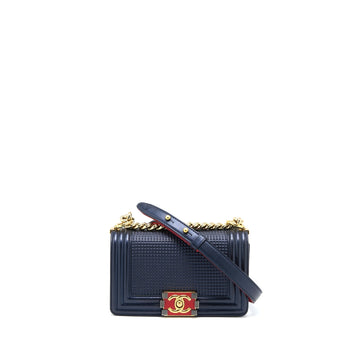 Chanel Small Boy Bag Lambskin Navy Multicolour Hardware