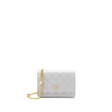 Chanel Mini Square Wallet on Chain with Gem Chains Lambskin Light Grey LGHW