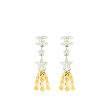 Chanel Crystals CC Logo And Stars Drop Earrings Gold/Silver Hardware