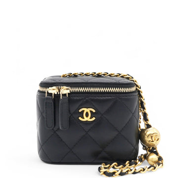 Chanel Lambskin Quilted Mini Pearl Crush Vanity Case With Chain Black
