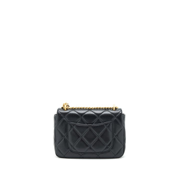 Chanel 22P Mini Square Flap Bag Lambskin Black Gold/Black Hardware (Microchip)