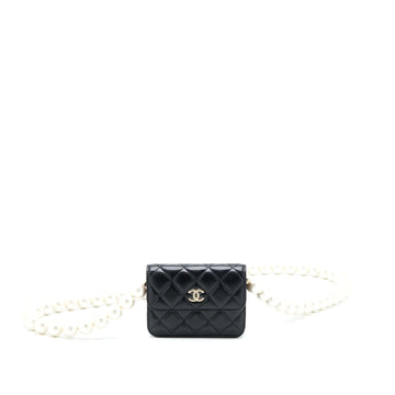 Chanel Mini Flap Bag with Giant Pearl Chain Lambskin Black LGHW
