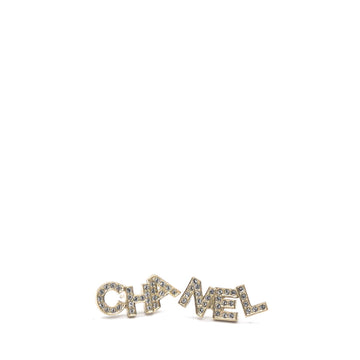 Chanel Gold Metal And Crystal Logo Letter Stud Earrings
