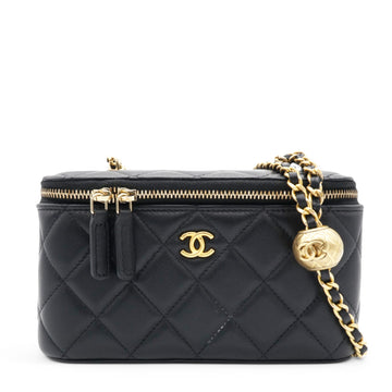 Chanel Lambskin Quilted Pearl Crush Small Vanity Case With Chain Black