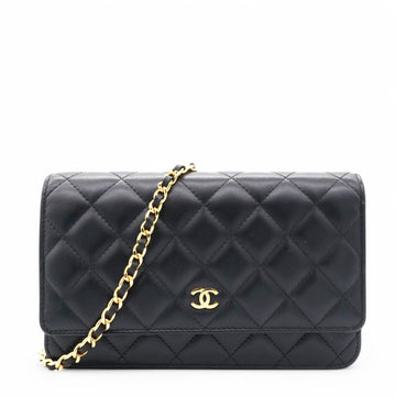 Chanel Lambskin Quilted Wallet On Chain WOC Black Microchip