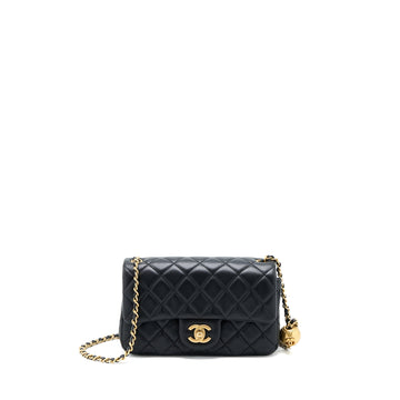 Chanel Pearl Crush Mini Rectangular Flap Bag Lambskin Black Brushed GHW