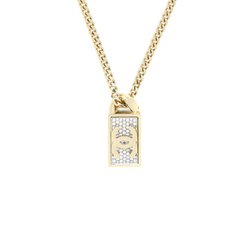 Chanel Square CC Logo Crystal Pendant Light Gold Tone