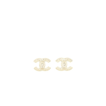 Chanel CC Logo Crystal Earring Light Gold Tone