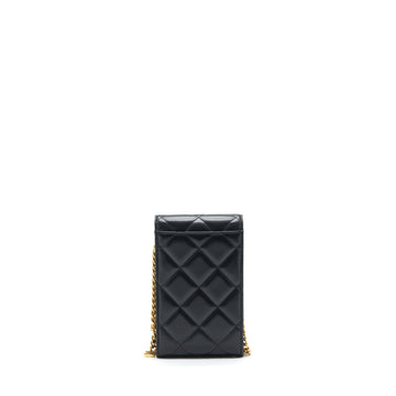 Chanel 22P Vertical Mini Flap Phone Case Lambskin Black With Enamel And Gold Hardware